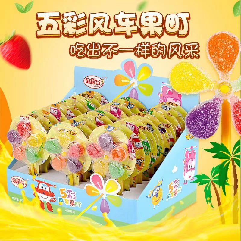 金稻谷创意风车糖超级飞侠水果棒棒糖旋转玩具软糖零食12g*10支