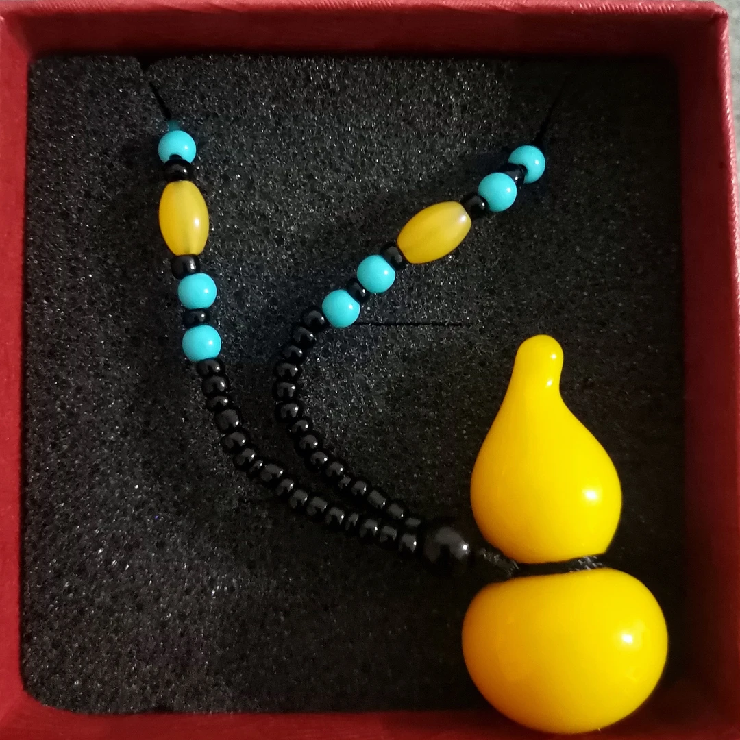 博山琉璃鸡油黄葫芦挂件百搭时尚复古风项链毛衣链