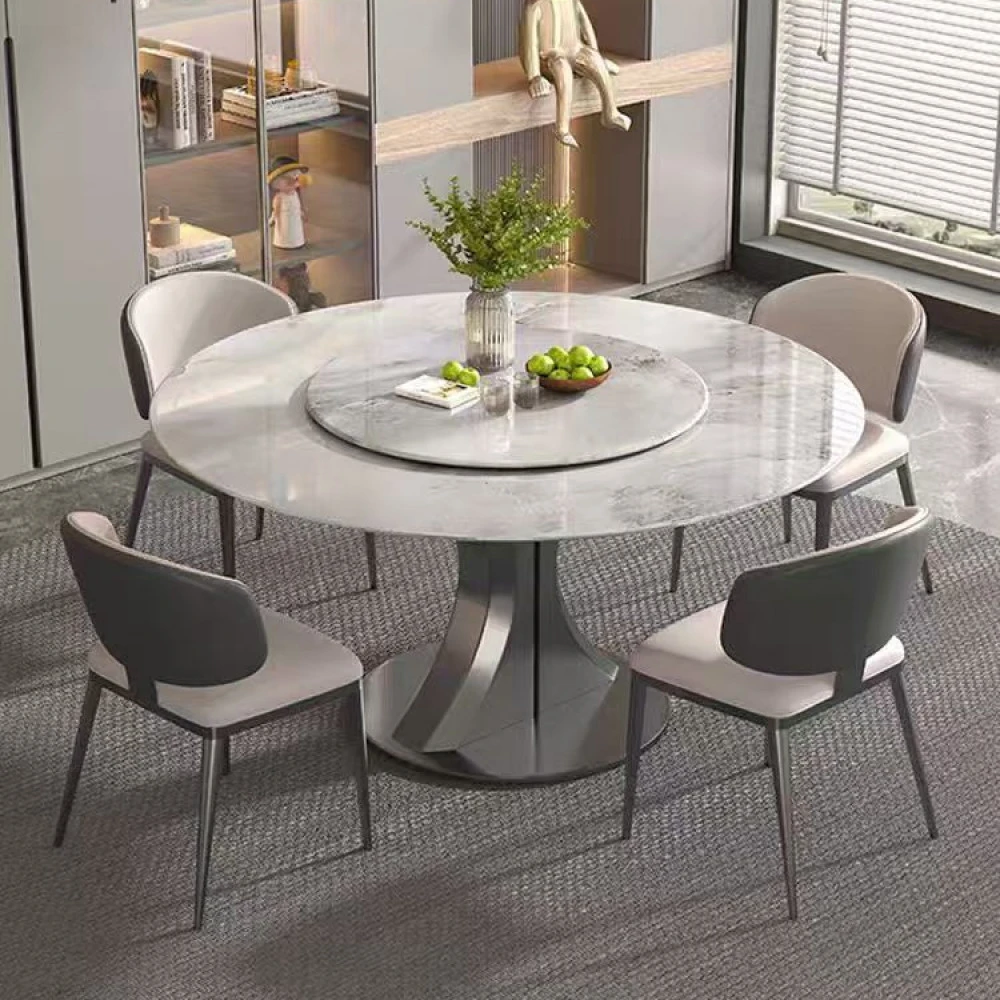 新款圆型岩板餐桌家用现代简约小户型圆桌意式极简网红餐桌椅组合
