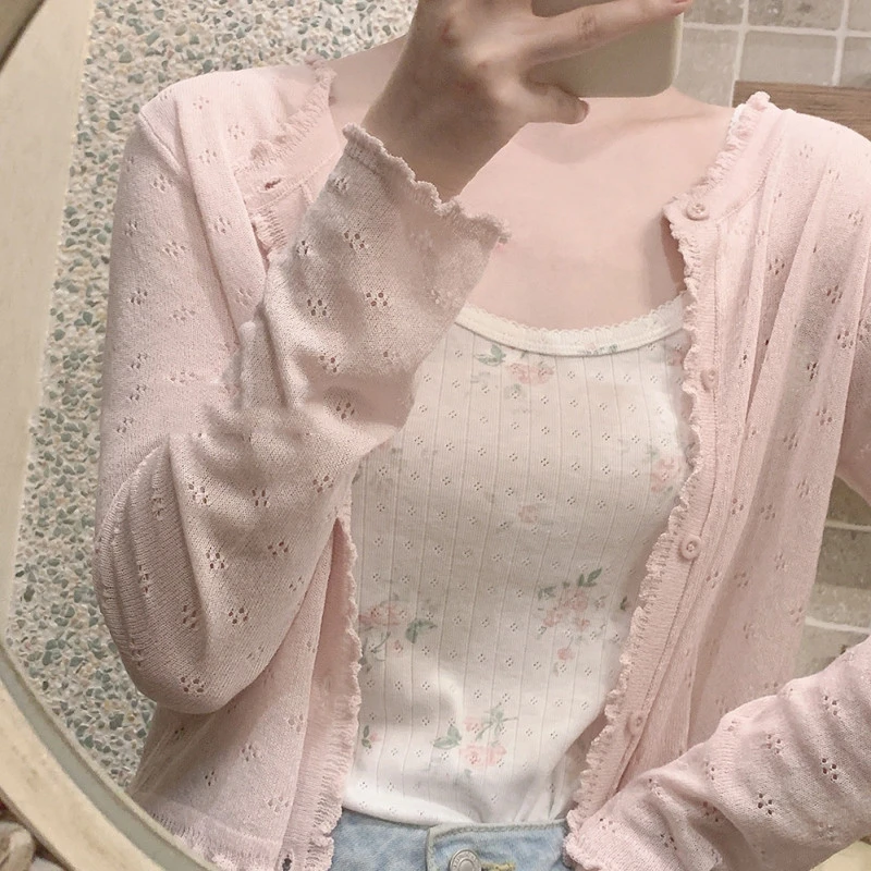 白色冰丝披肩外搭短款防晒针织开衫薄款女夏季法式小坎肩罩衫外套