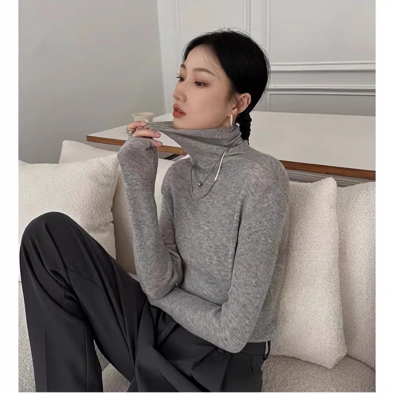 美拉德软糯毛衣女秋冬修身百搭打底衫显瘦高领针织衫内搭上衣长袖