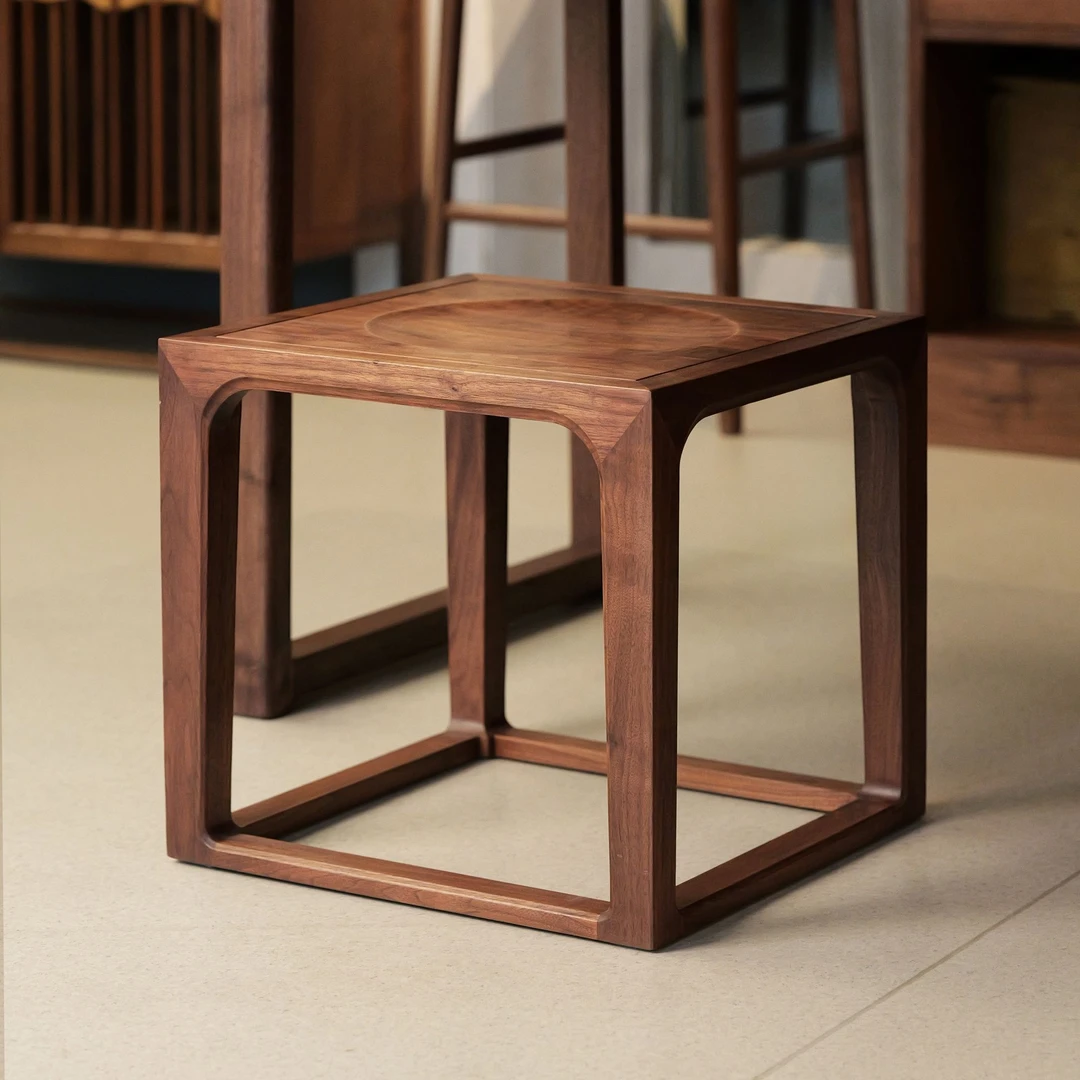 黑胡桃实木家具有斐家中古风微笑实木小方凳茶餐凳凳子纯榫卯结构