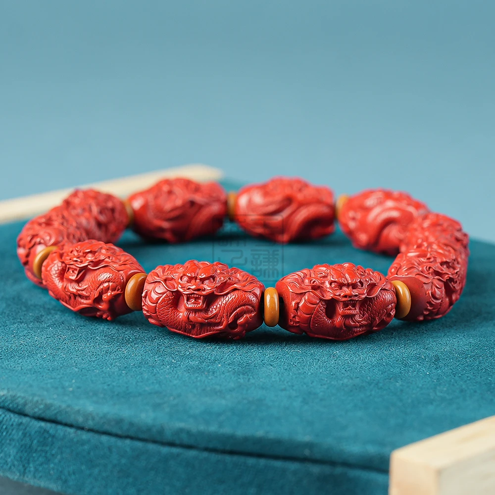 含辰砂工艺品朱砂龙柱桶珠单圈【Y】