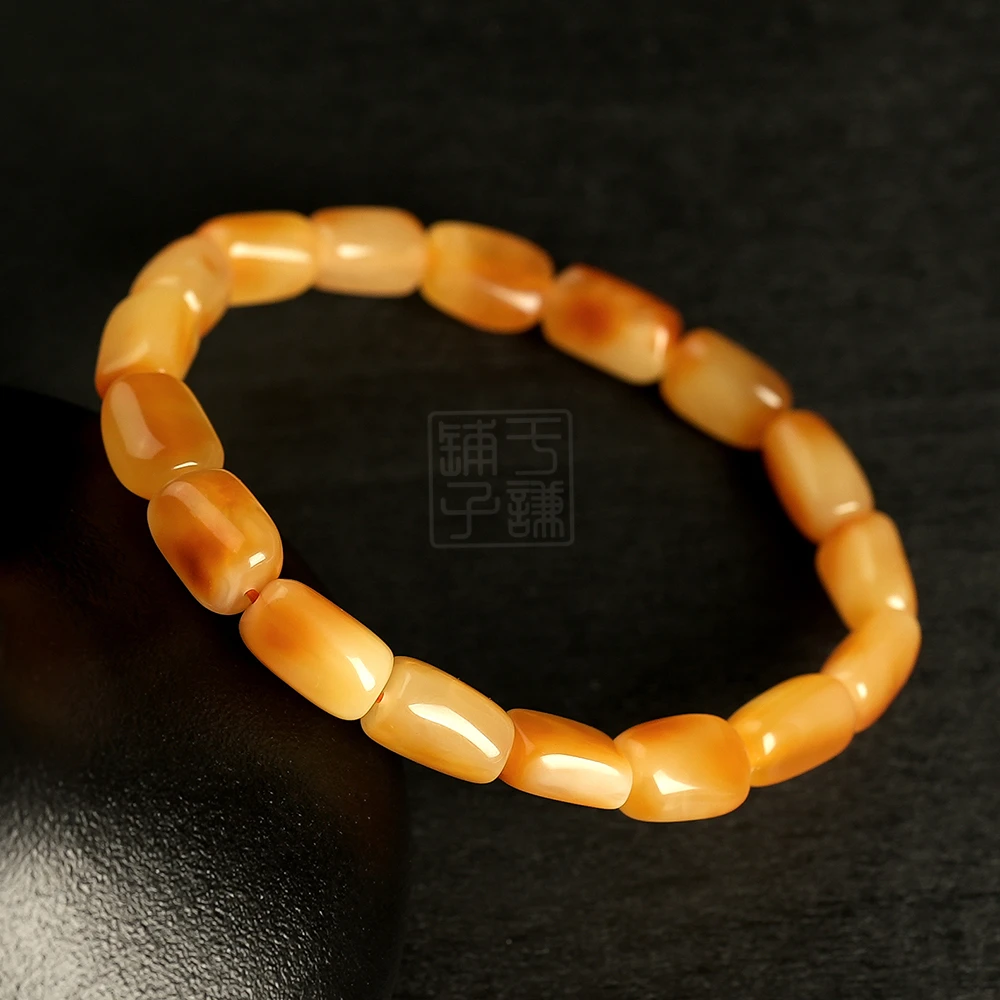 天然琥珀俄料蜜蜡小海漂单圈手串【Q】