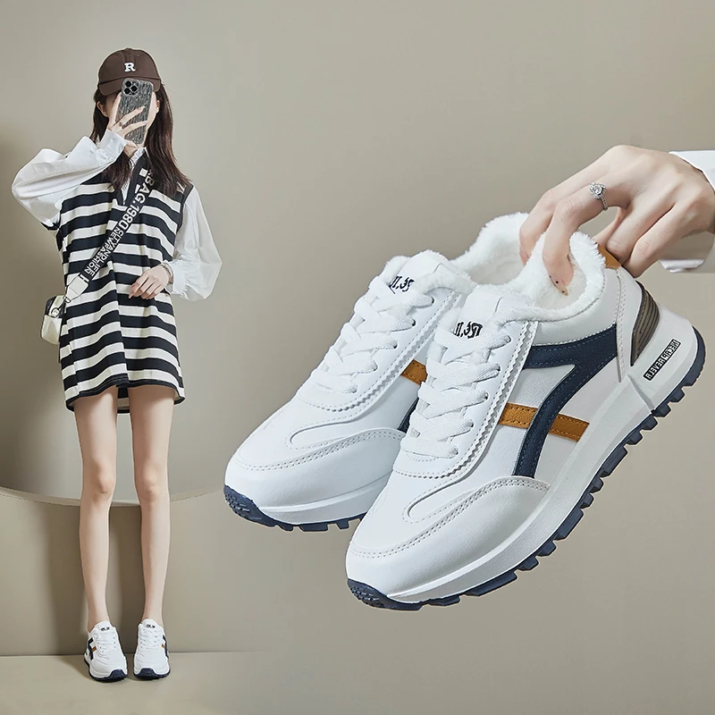 ins韩版加绒阿甘鞋女潮2024冬季新款学生跑步运动休闲老爹鞋A330