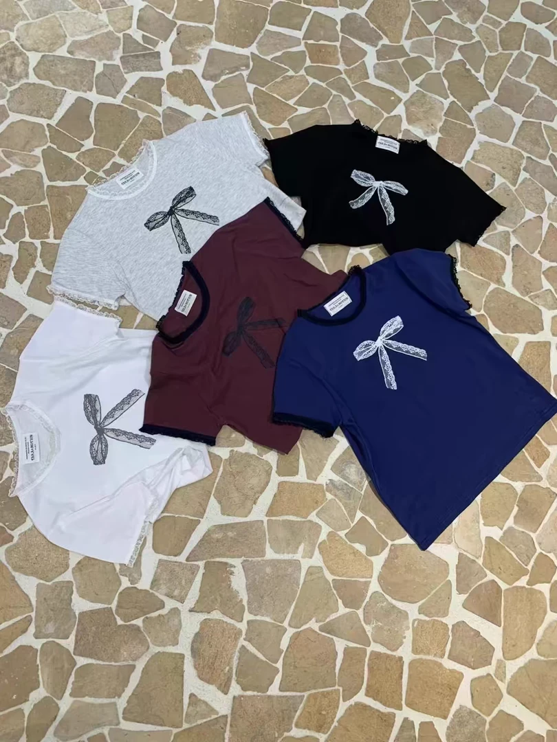 东大门春款蝴蝶结印花T恤