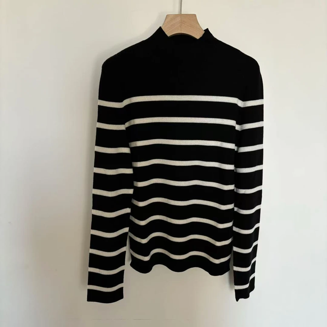 新款羊毛百搭条纹针织毛衣