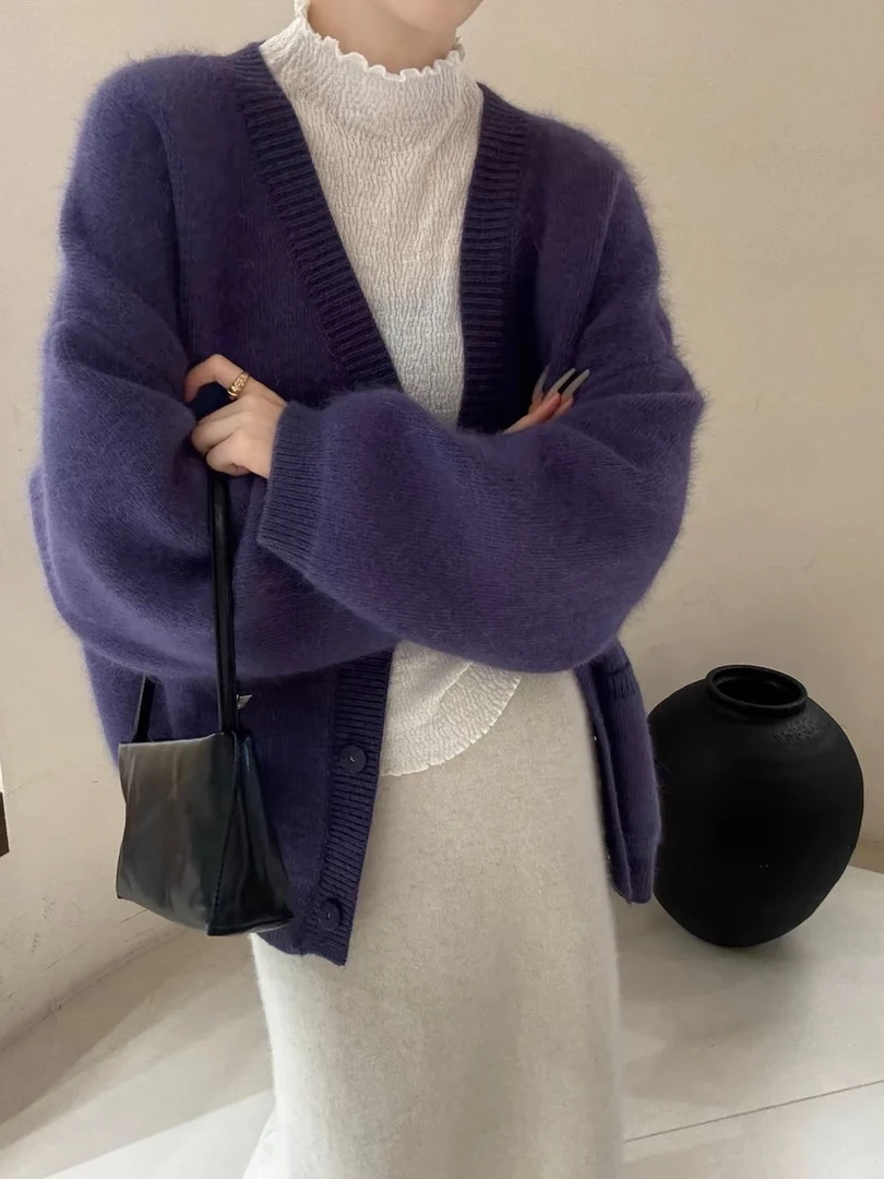 韩版温柔风软糯糯绒毛衣外套女秋冬中长款宽松糖果色针织开衫