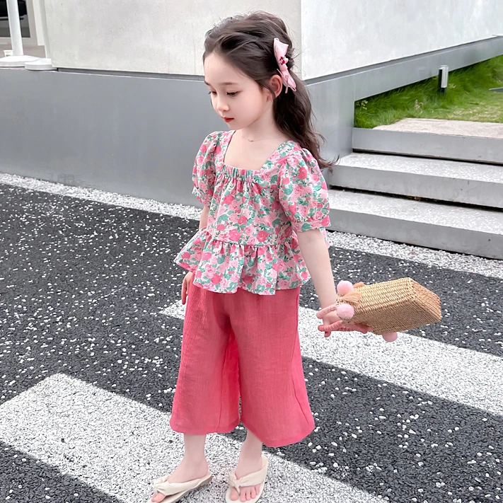 女童洋气套装夏季2024新款网红夏款衣服女宝宝夏装时髦短袖碎花