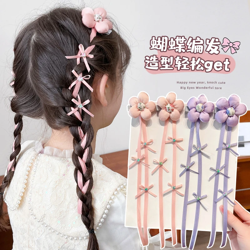 新款儿童花朵编发带发夹女童超仙飘带发卡发饰宝宝可爱不伤发头饰