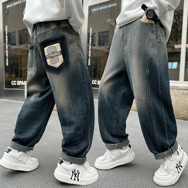 男童牛仔裤秋季老爹裤2025新中大童休闲韩版长裤宽松儿童春秋裤子