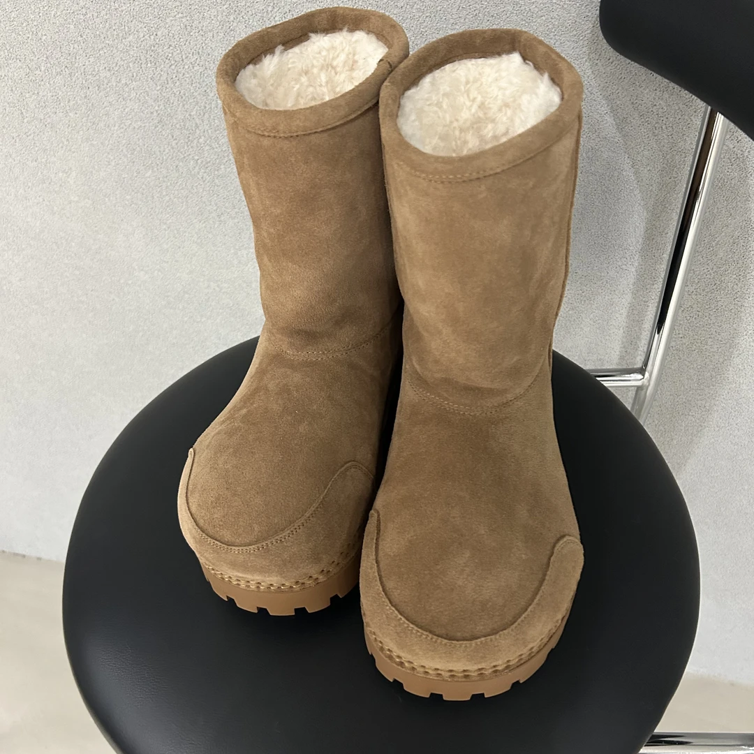 88709#(NO退NO换)中筒丑萌大头厚底加绒面包鞋秋冬雪地靴