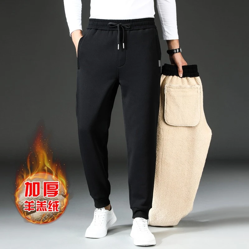超厚特厚羊羔绒卫裤男冬季加绒加厚运动男裤束脚棉裤外穿保暖裤子