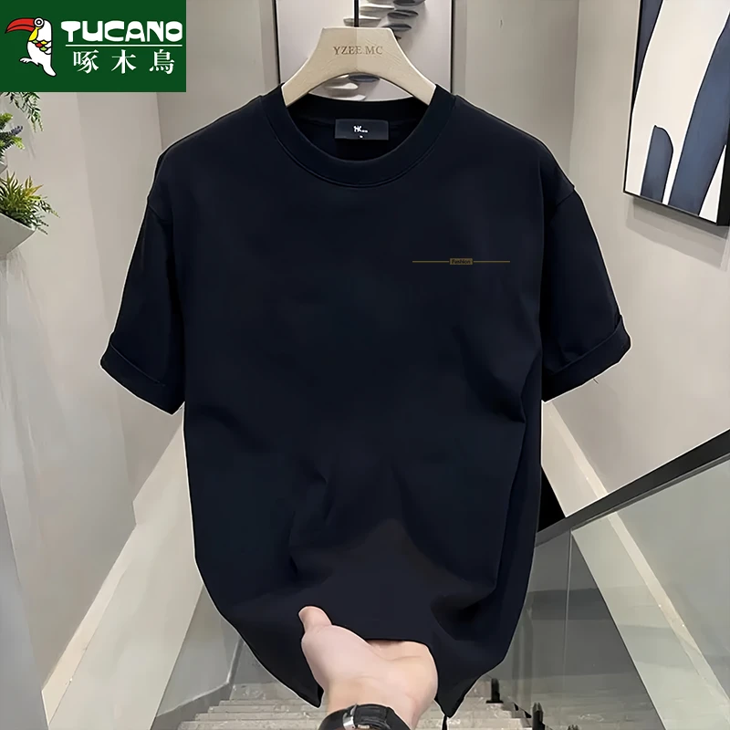 啄木鸟2025夏季新款短袖t恤男休闲宽松时尚百搭运动潮流圆领半袖T