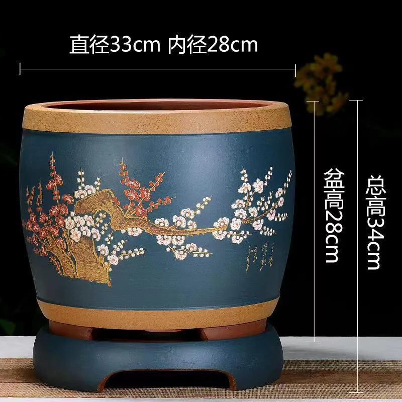 特大紫砂花盆兰花盆君子兰盆景盆栽花卉带托盘圆形盆吊兰花专用盆