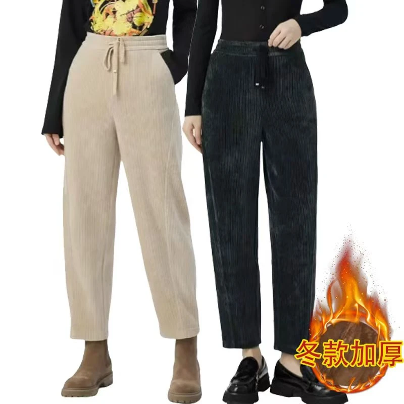【商场同款】雪尼尔长裤冬季休闲宽松百搭直筒高腰萝卜裤女1100480