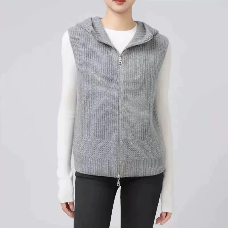 【商场同款】秋冬新款连帽拉链针织背心时尚百搭马甲外套女5499273