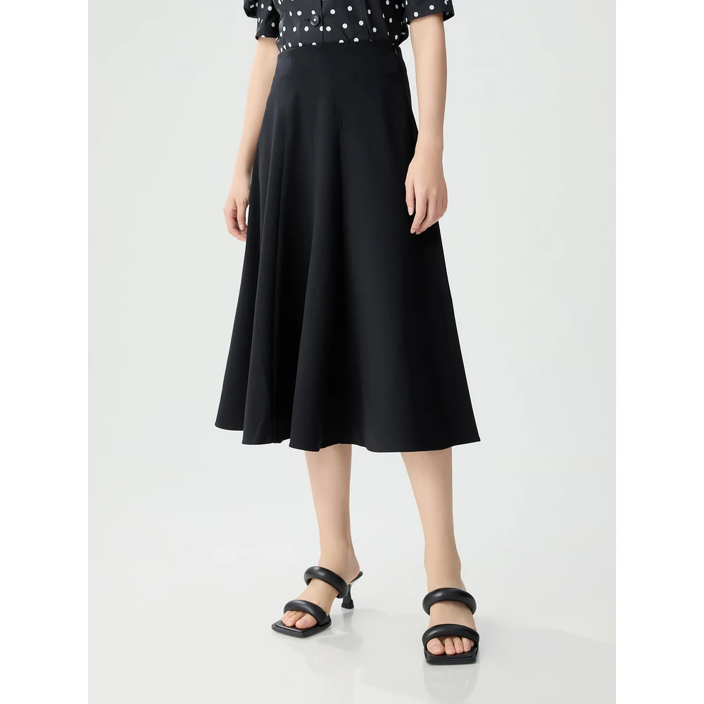 【商场同款】高腰黑色半身裙垂感斜线显瘦气质时尚梭织A字裙1200378