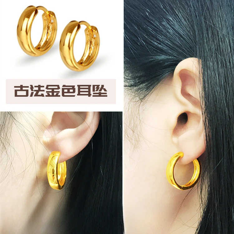 爆款光面K金色耳环古法金耳圈女不掉色耳坠简约百搭耳饰礼物饰品