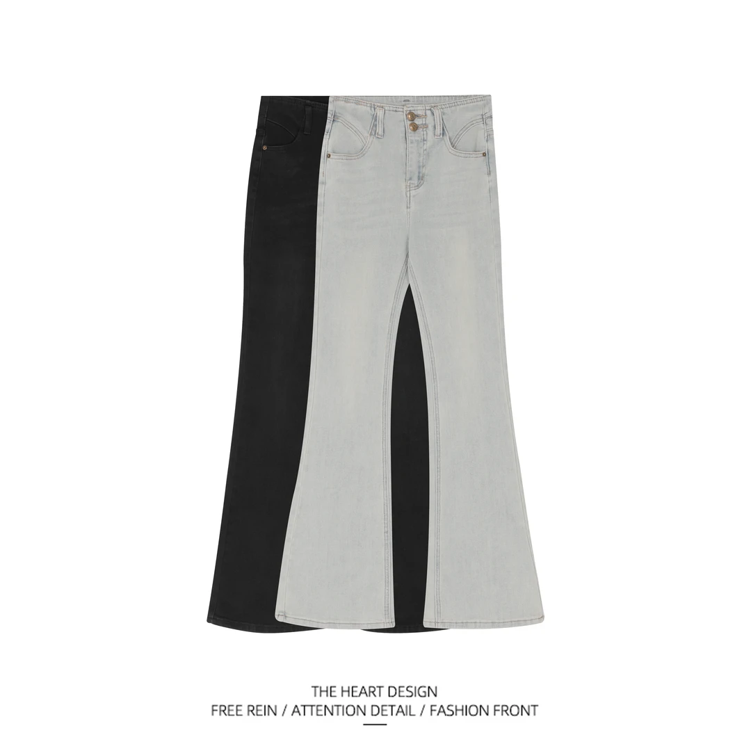 【ZJ】2024时尚黑色水洗复古做旧显瘦微辣牛仔长裤 8211