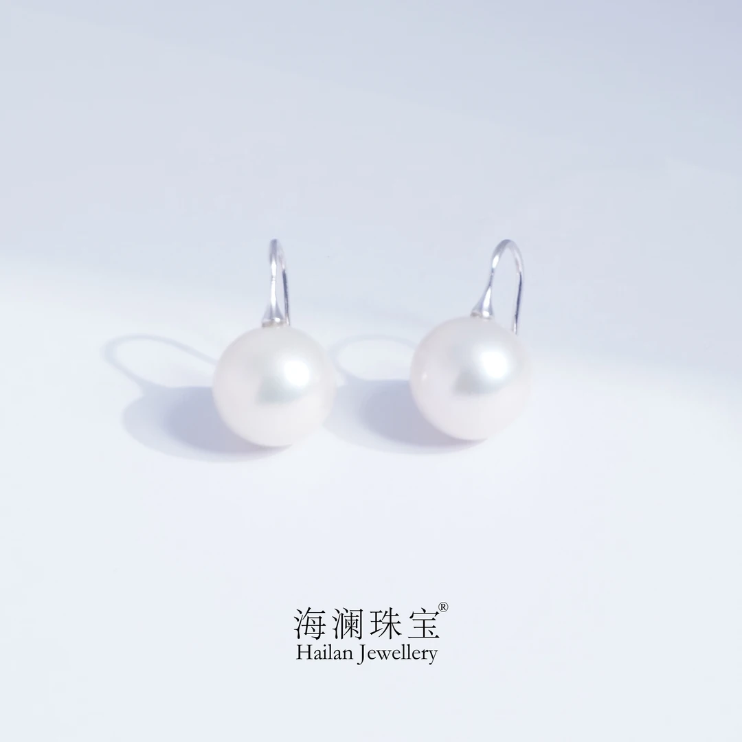 淡水珍珠耳饰10-13mm高跟鞋款S925银银色极强光爱迪生珍珠耳钩