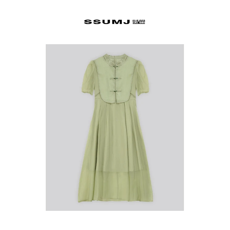 L24181夏季新款国风盘扣女装连衣裙新中式设计薄款透气过膝裙子