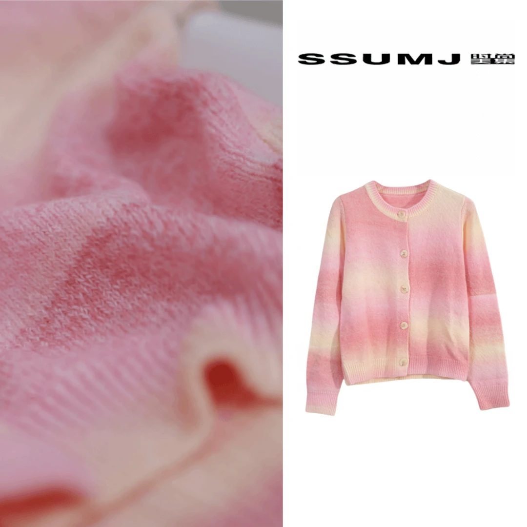 【粉黛佳人】渐变条纹毛衣针织衫圆领短外套时尚羊毛毛衣283052