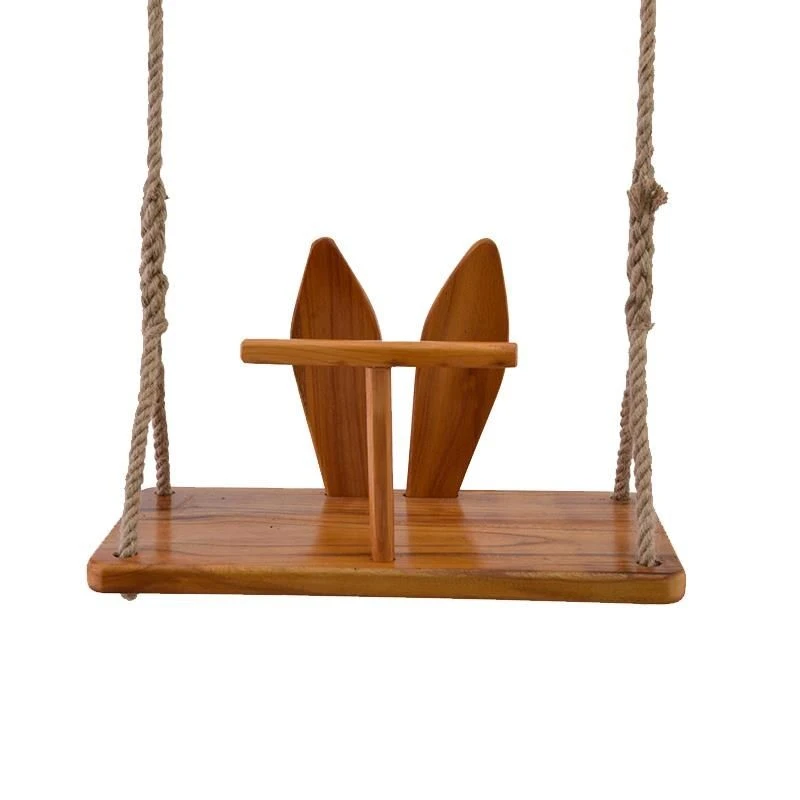 阳台户外实木儿童单人室内装饰庭院防腐木麻绳吊椅木板秋千木质