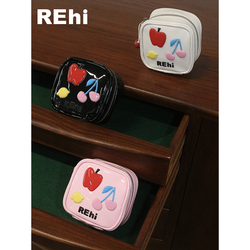 REhi 水果爱贴贴首饰盒 3d立体水果漆皮收纳盒耳饰戒指便携包包