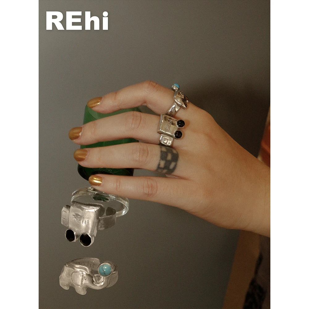 REhi  原创不规则银色镀银镶嵌戒指日常装饰搭配饰品郊游聚会戒指