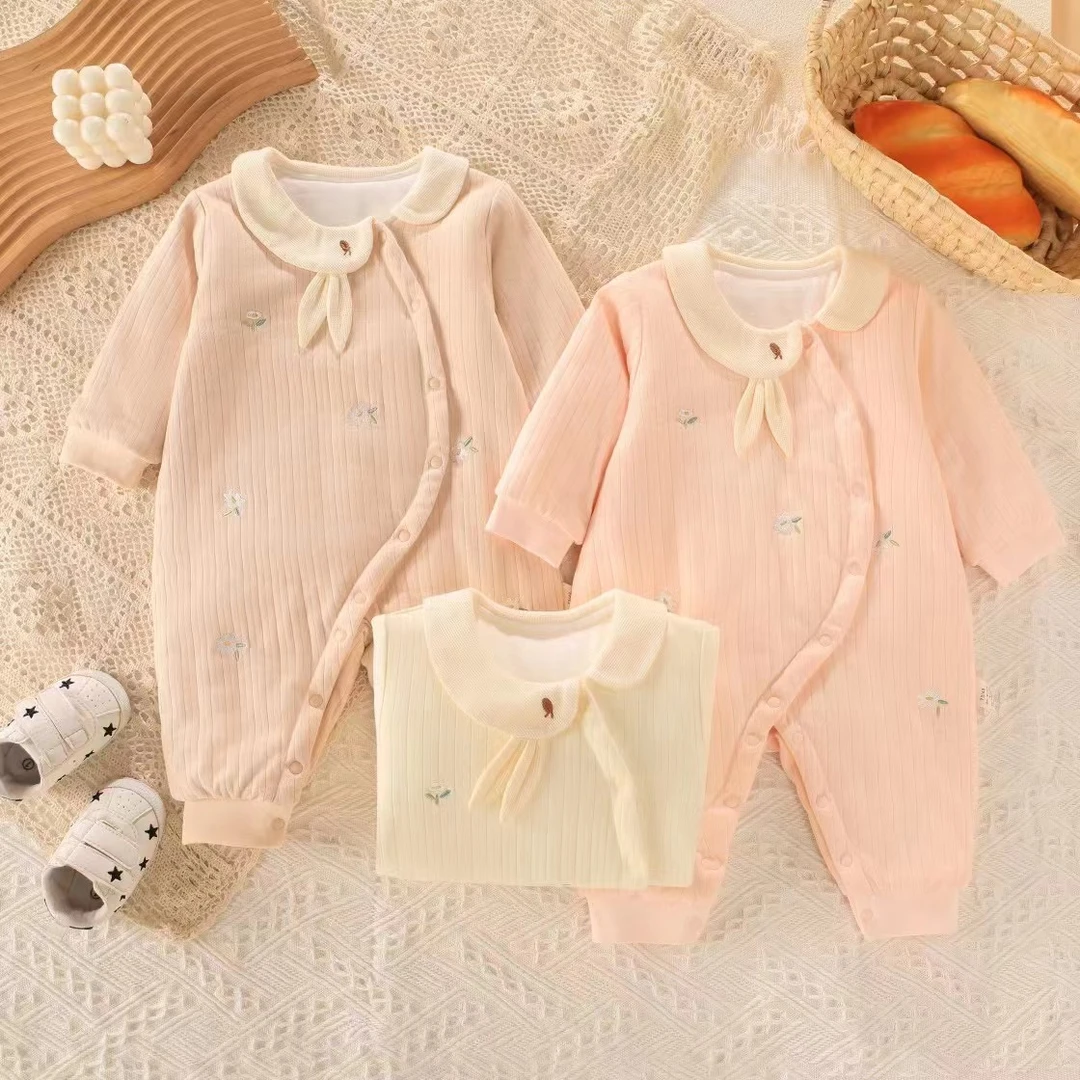 女宝宝外出40g薄棉连体衣秋款厚款长袖加厚秋冬季新生婴幼儿婴儿