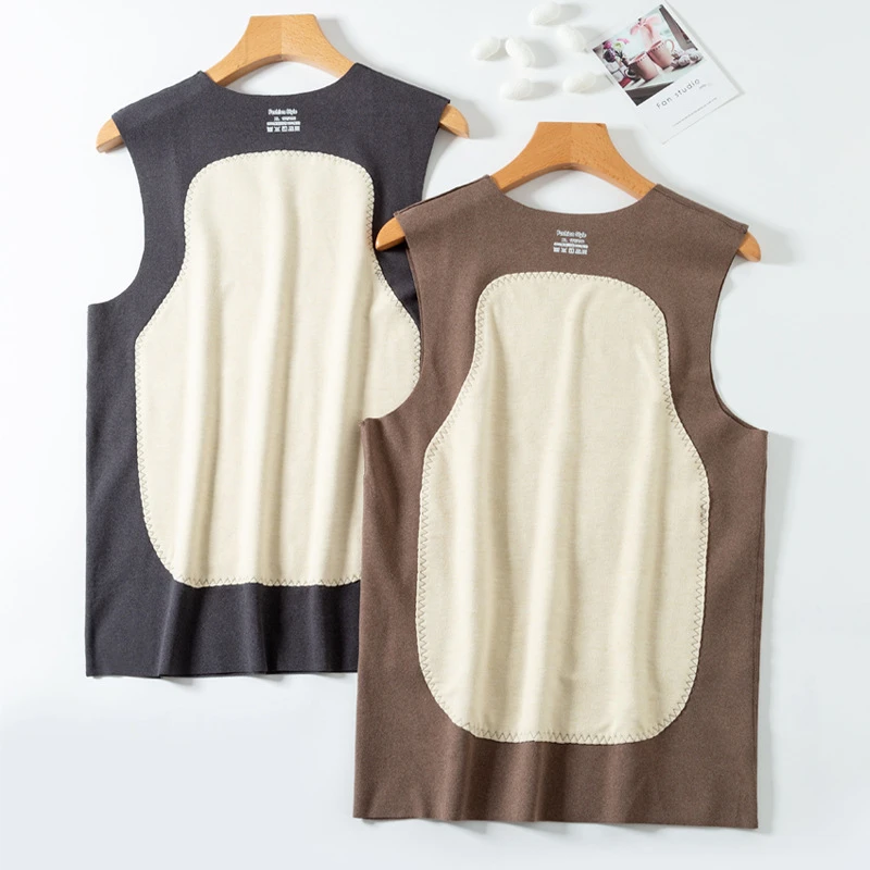 溯源好物男士保暖背心带贴片弹力修身打底内衣男V领加绒无袖上衣