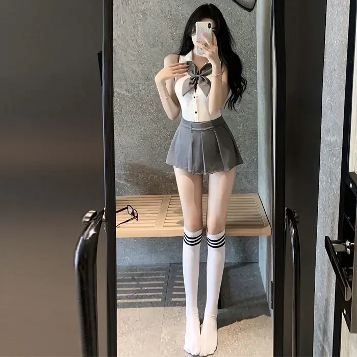 学姐性感超短裙约会夜店修身辣妹诱惑白色jk显瘦睡裙夏季包臀灰色