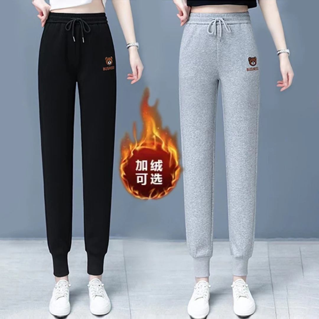 2023秋冬加绒加厚休闲运动时尚卫裤女高腰百搭显瘦休闲女裤2992