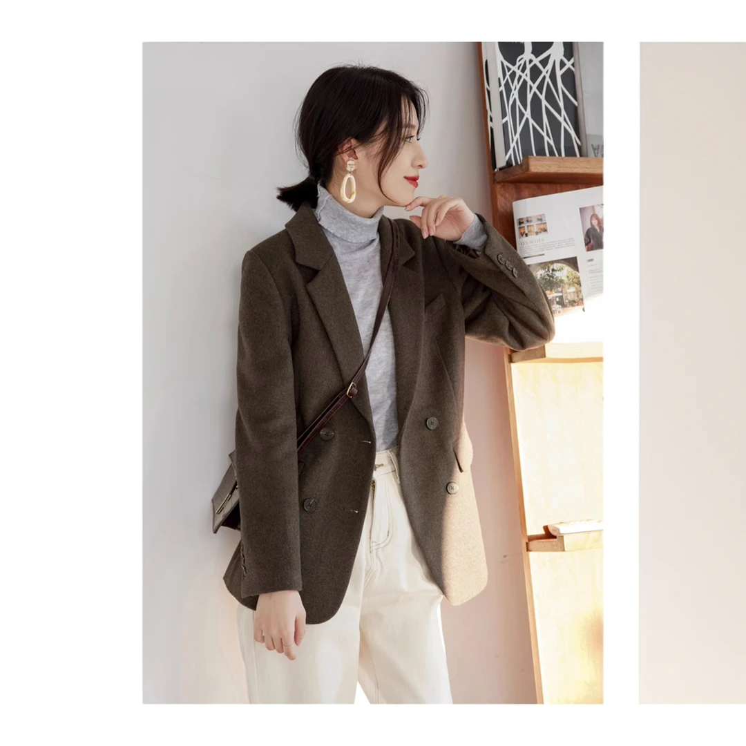 毛呢西装外套女短款韩版休闲黑色夹棉加厚呢子小西服661