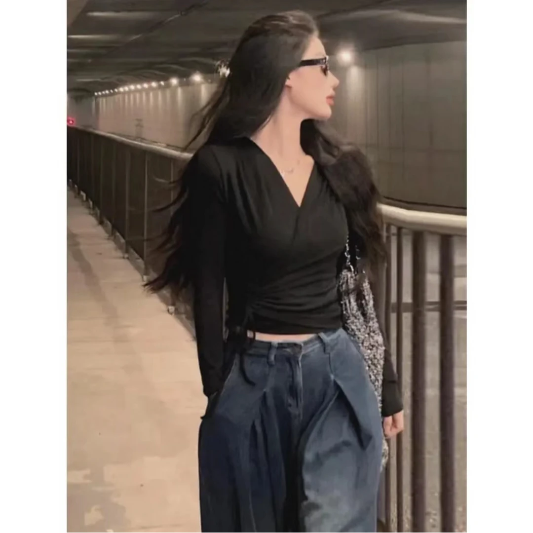 小路自制【甜岛与星】秋季新款高级感V领长袖修身针织衫女收腰系带