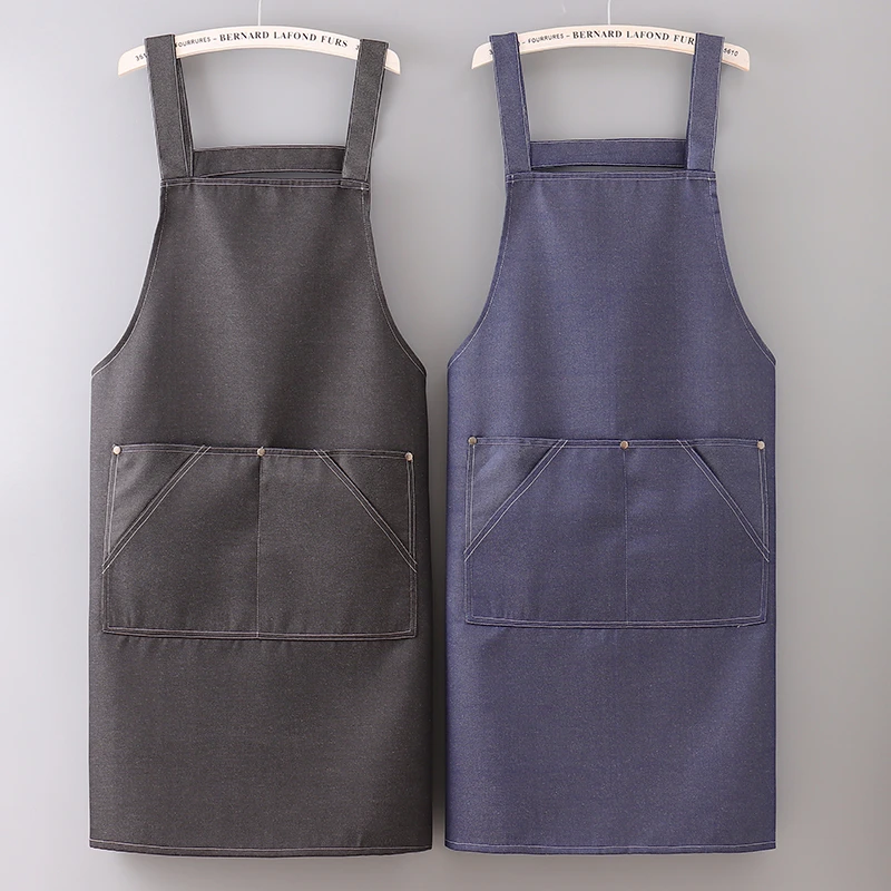 新款牛仔围裙耐磨上班帆布牛仔面料餐厅厨房工作服年轻漂亮可定制