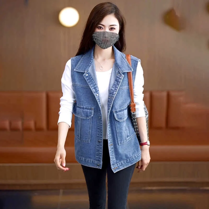 气质百搭牛仔马甲女短款2024春秋宽松休闲减龄大口袋坎肩背心外套