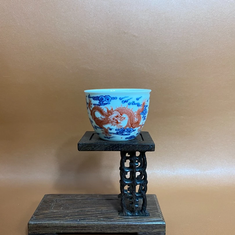 景德镇陶瓷茶杯仿古矾红九龙客杯家用小容量茶杯