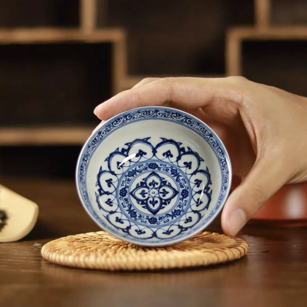 景德镇青花瓷主人杯手工宝相花纹普洱杯单杯品茗杯