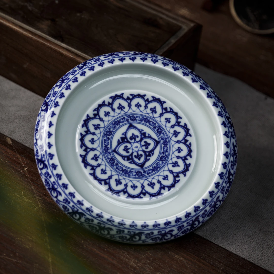 景德镇青花陶瓷手工宝相花纹壶承泡茶用大壶承精美干泡台