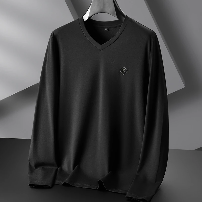 【大码男装】秋冬轻奢百搭新款男士加肥加大码V领长袖T恤圆领打底衫