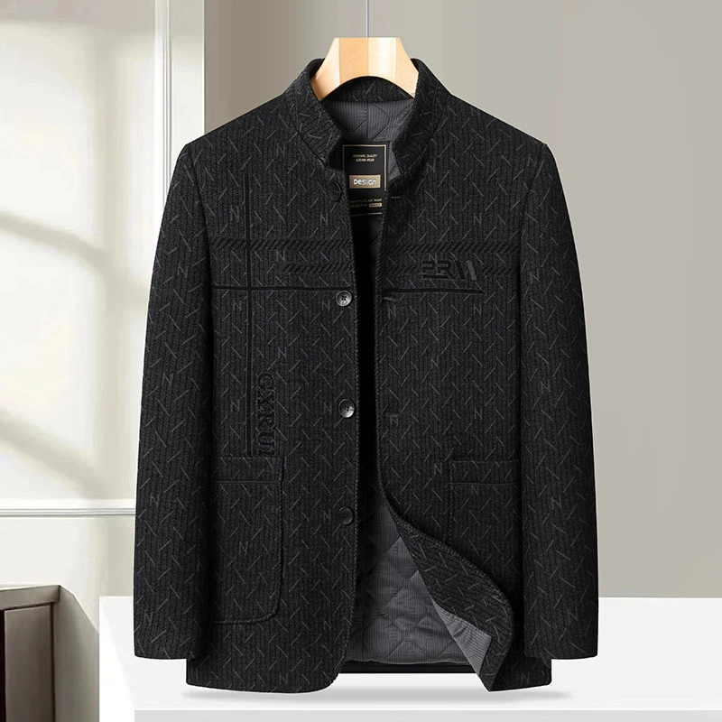 【大码男装】冬季厚款加肥加大码时尚休闲立领加棉夹克男中老年外套