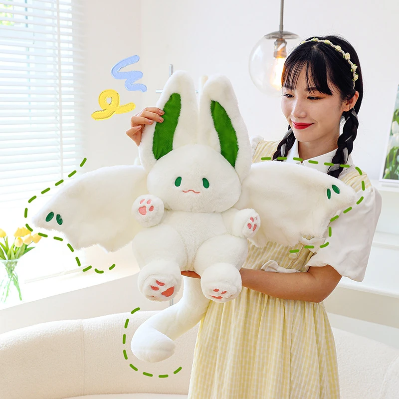 【新趣】蝙蝠兔子飞天大白兔子毛绒玩具抱枕带翅膀少女心送女生礼物