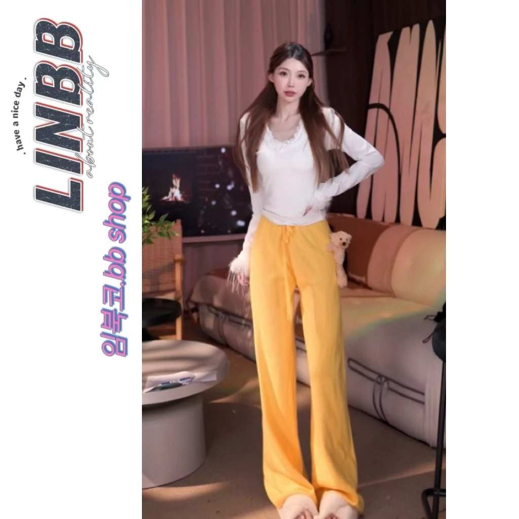 林北鼻-【小熊裤】东大门韩单抱抱熊针织高腰阔腿裤