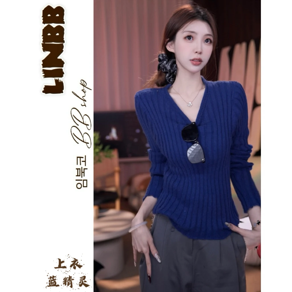 林北鼻-【蓝精灵】韩货长袖针织重工显瘦百搭上衣