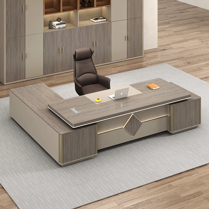 轻奢老板桌总裁桌创意带灯办公室大班台经理桌椅组合主管桌办公桌