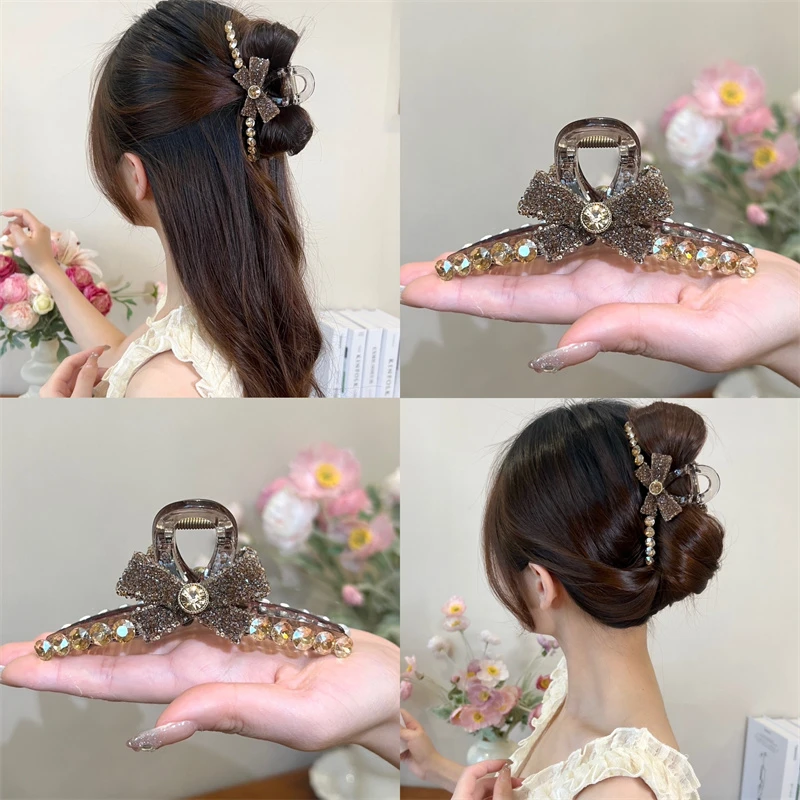 高级感水钻蝴蝶结抓夹精致感后脑勺大号发量多鲨鱼夹新款气质发饰