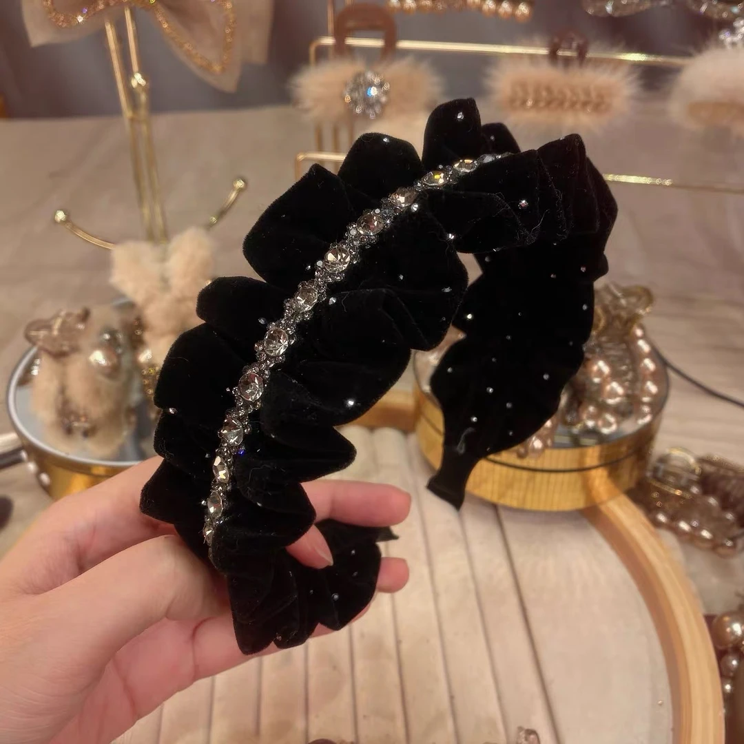 新款黑色褶皱发箍女高颅顶压发头箍百搭发卡子宽边显脸小洗脸A170