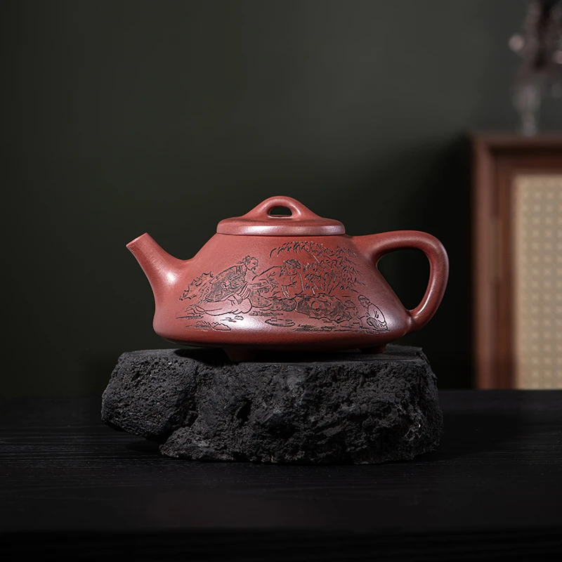 宜兴紫砂壶原矿龙血砂大品石瓢壶大容量纯手工制作刻绘茶具泡茶壶